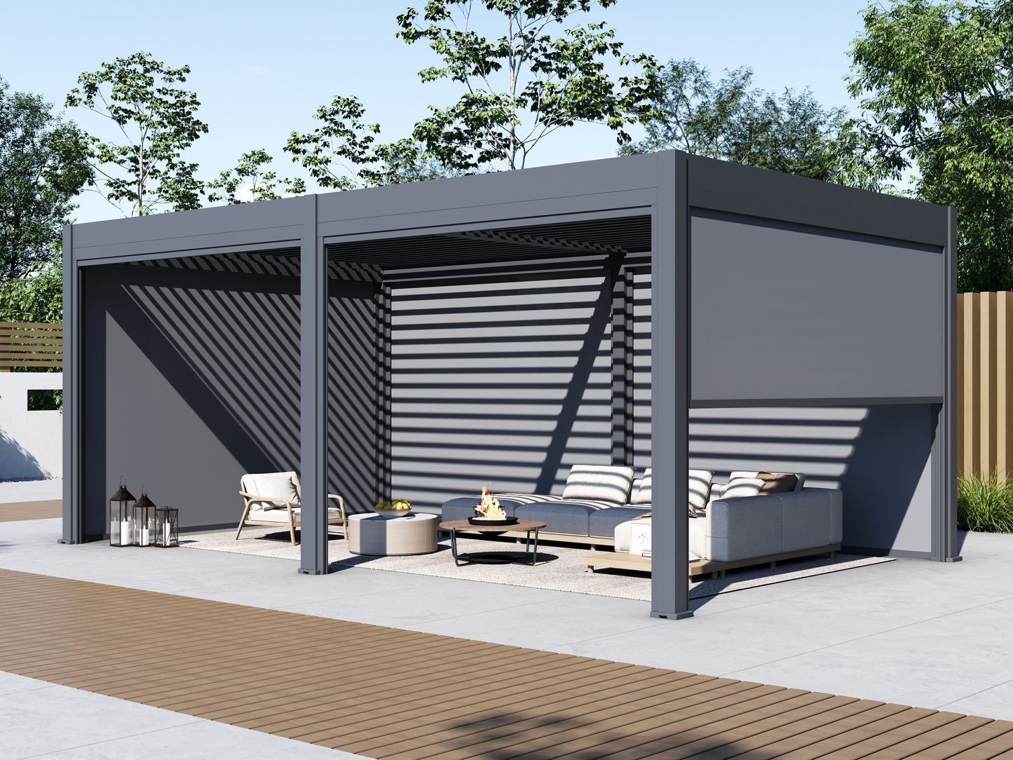 Single Wind Screen for Louvered Pergola