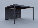 12'x14' Suprema Pergola, Slate Gray, Lighting with (3) 14' Fixed Horizontal Deco Panels