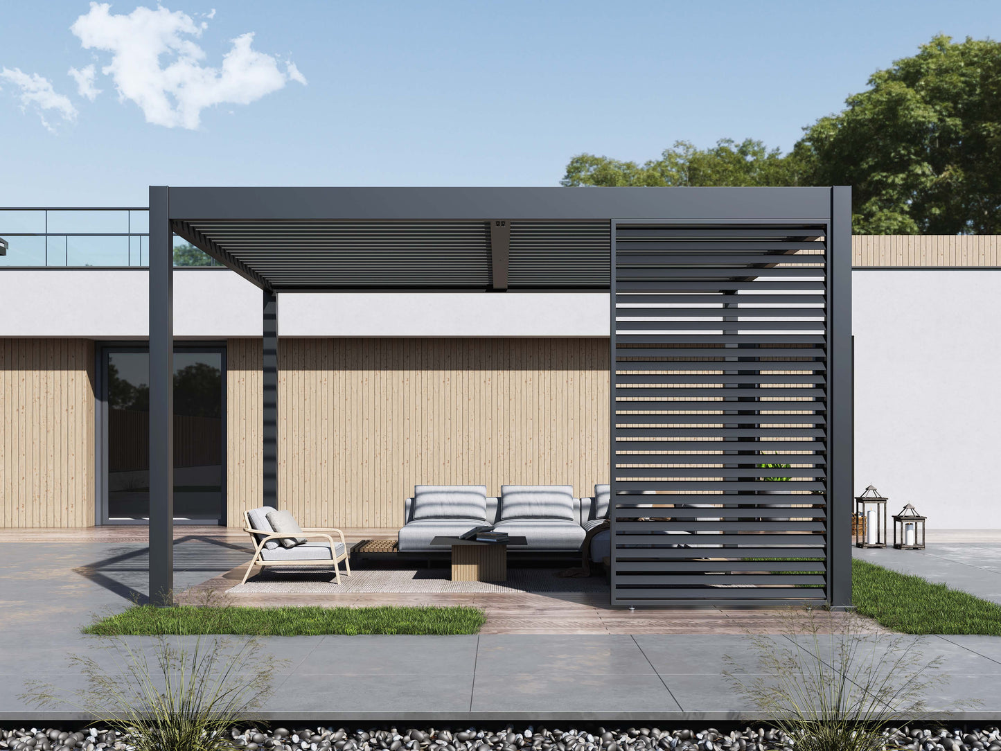 Single Horizontal Fixed Deco Panel for Louvered Pergola
