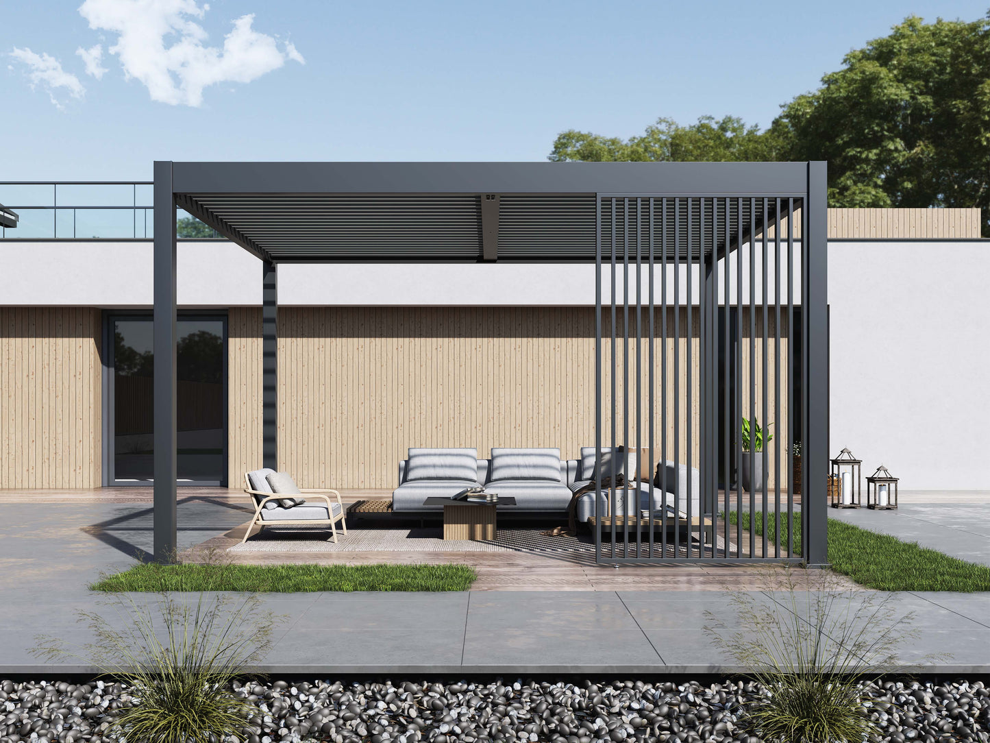 Single Vertical Fixed Deco Panel for Louvered Pergola