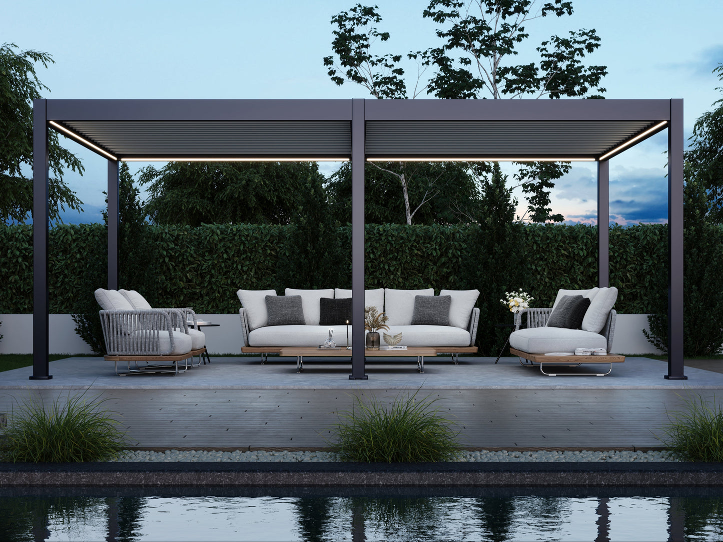Suprema 12'x20' with Light Gray Louvers and LED Lighting
