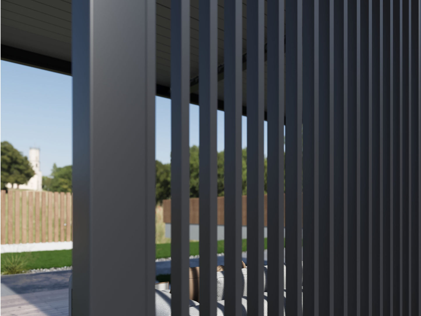 Single Vertical Fixed Deco Panel for Louvered Pergola