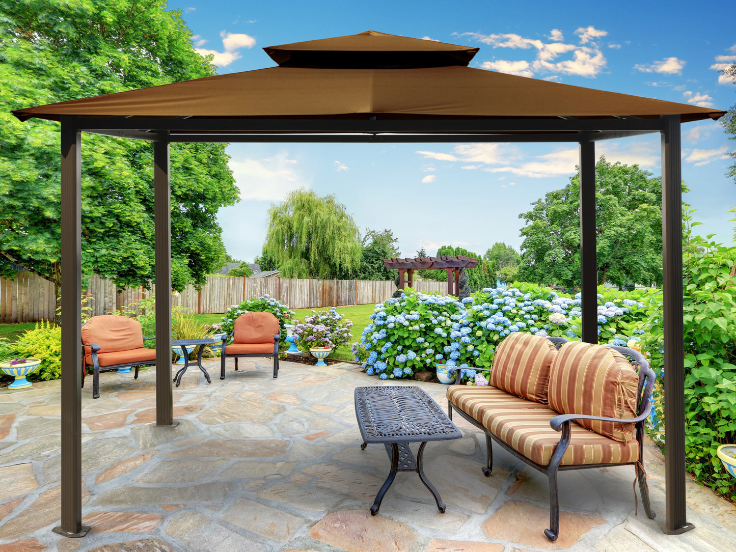 Barcelona Soft Top Gazebo in Cocoa Canopy Roof