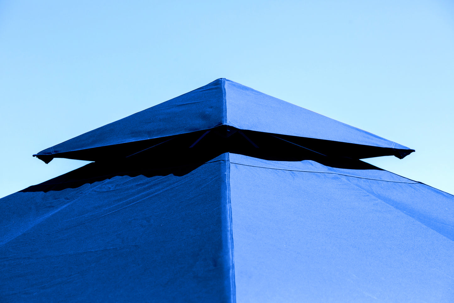 Close up of Kingsbury Soft Top Gazebo in Mediterranean Blue Canopy Roof