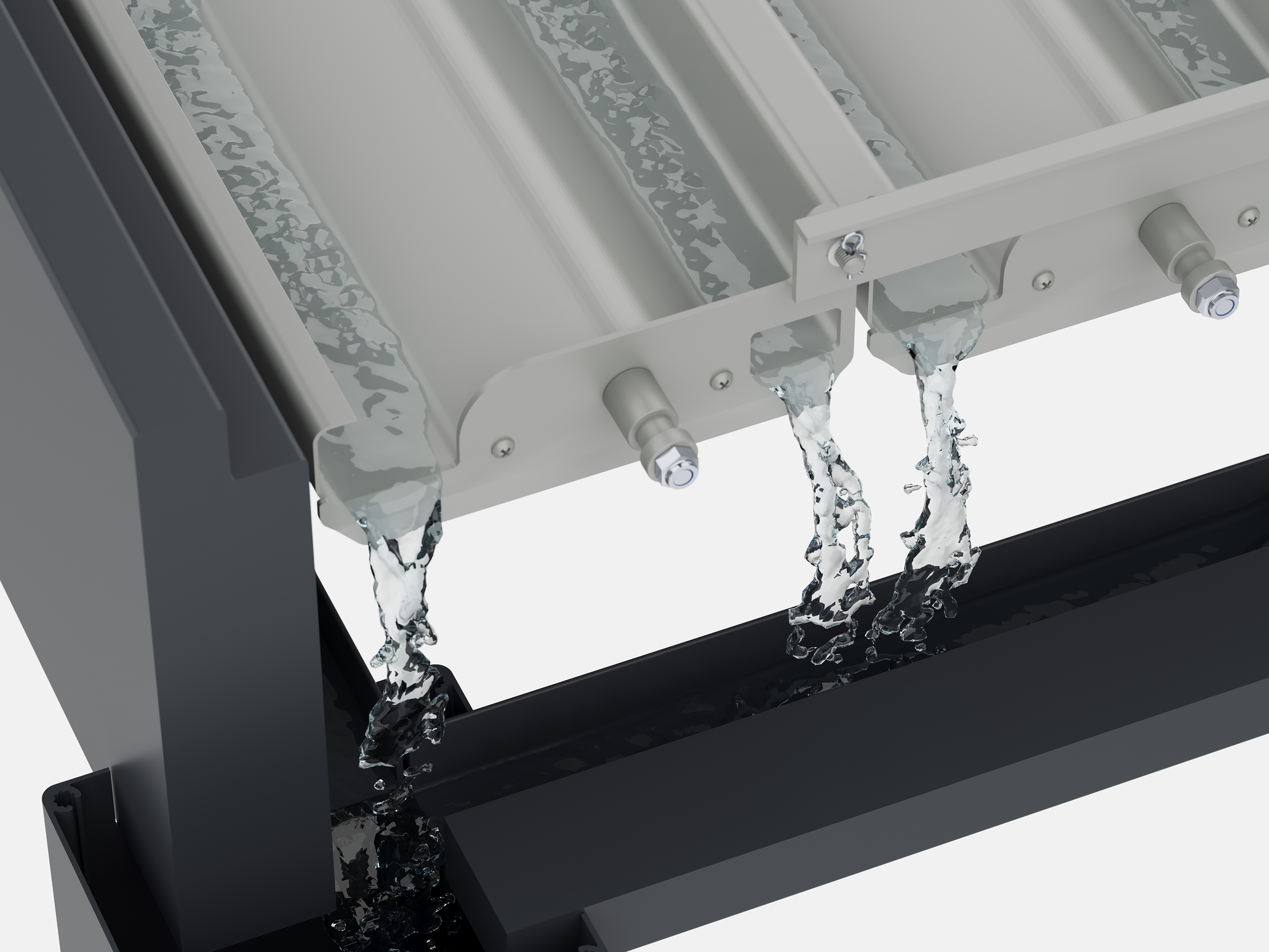 Close up of the dual gutter system found within each louver of the Lugano Pergola