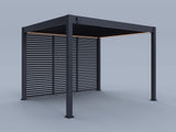 10'x12' Suprema Pergola, Slate Gray, Lighting with (3) 12' Fixed Horizontal Deco Panels