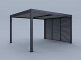 12'x14' Suprema Pergola, Light Gray Louver with (3) 12' Fixed Horizontal Deco Panels