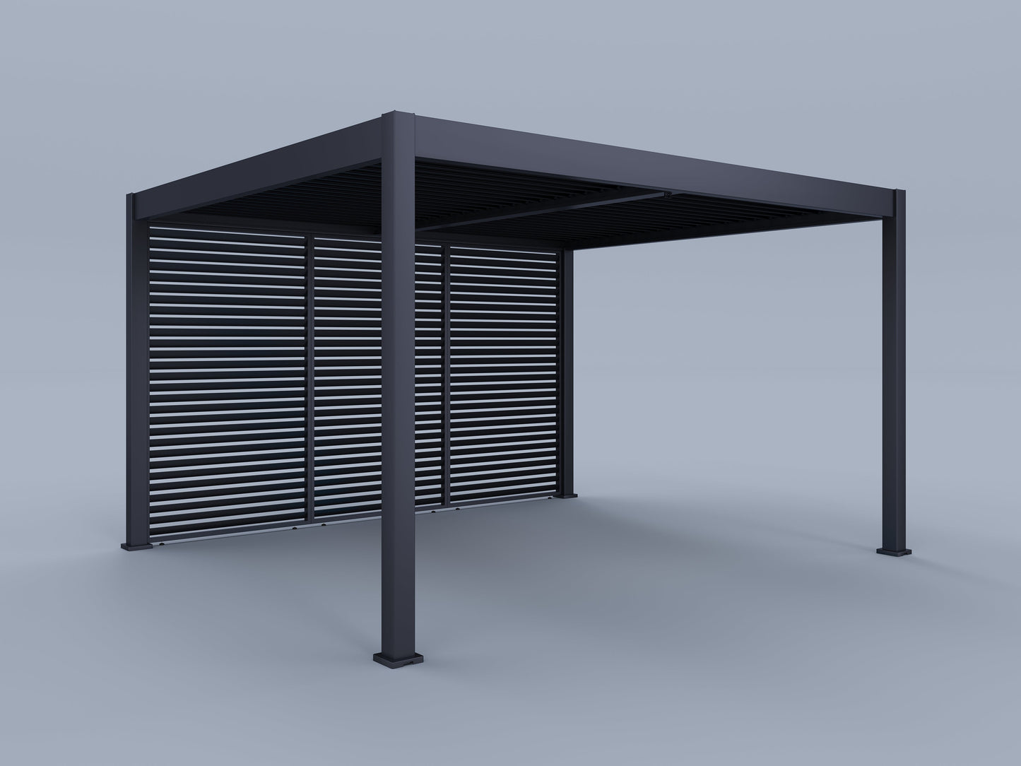 12'x14' Suprema Pergola, Slate Gray with (3) 14' Fixed Horizontal Deco Panels