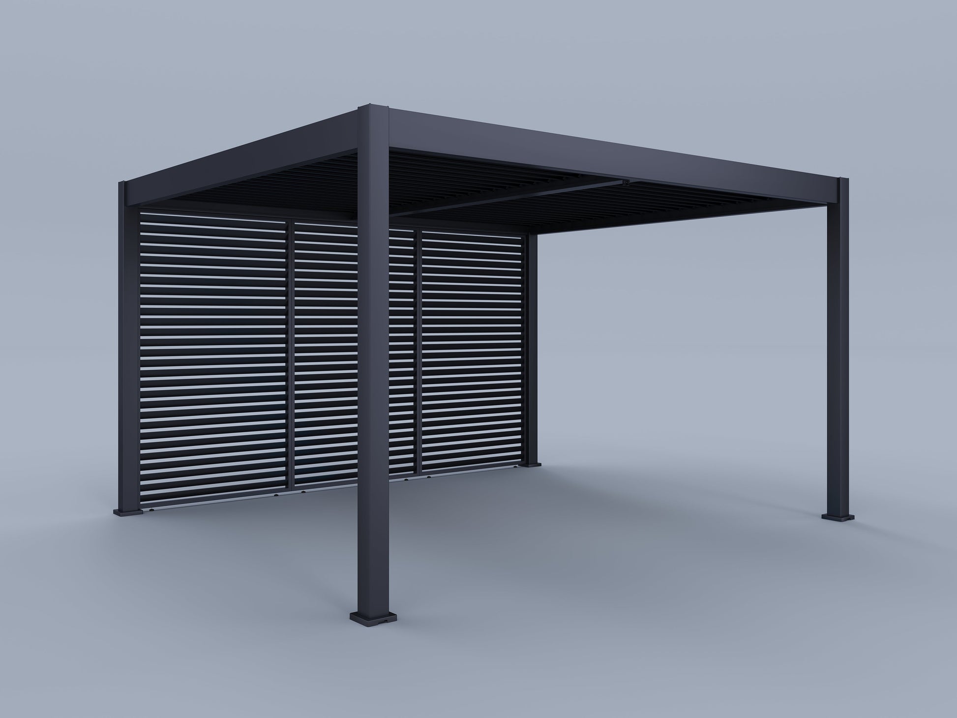 12'x14' Suprema Pergola, Slate Gray with (3) 14' Fixed Horizontal Deco Panels