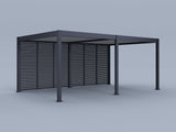 12'X20' Suprema Pergola, Light Gray Louver with (6) 20' Fixed Horizontal Deco Panels