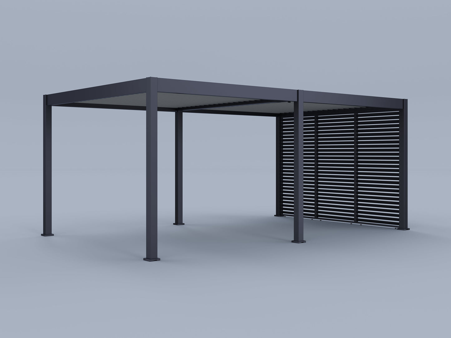 12'X20' Suprema Pergola, Light Gray Louver with (3) 12' Fixed Horizontal Deco Panels