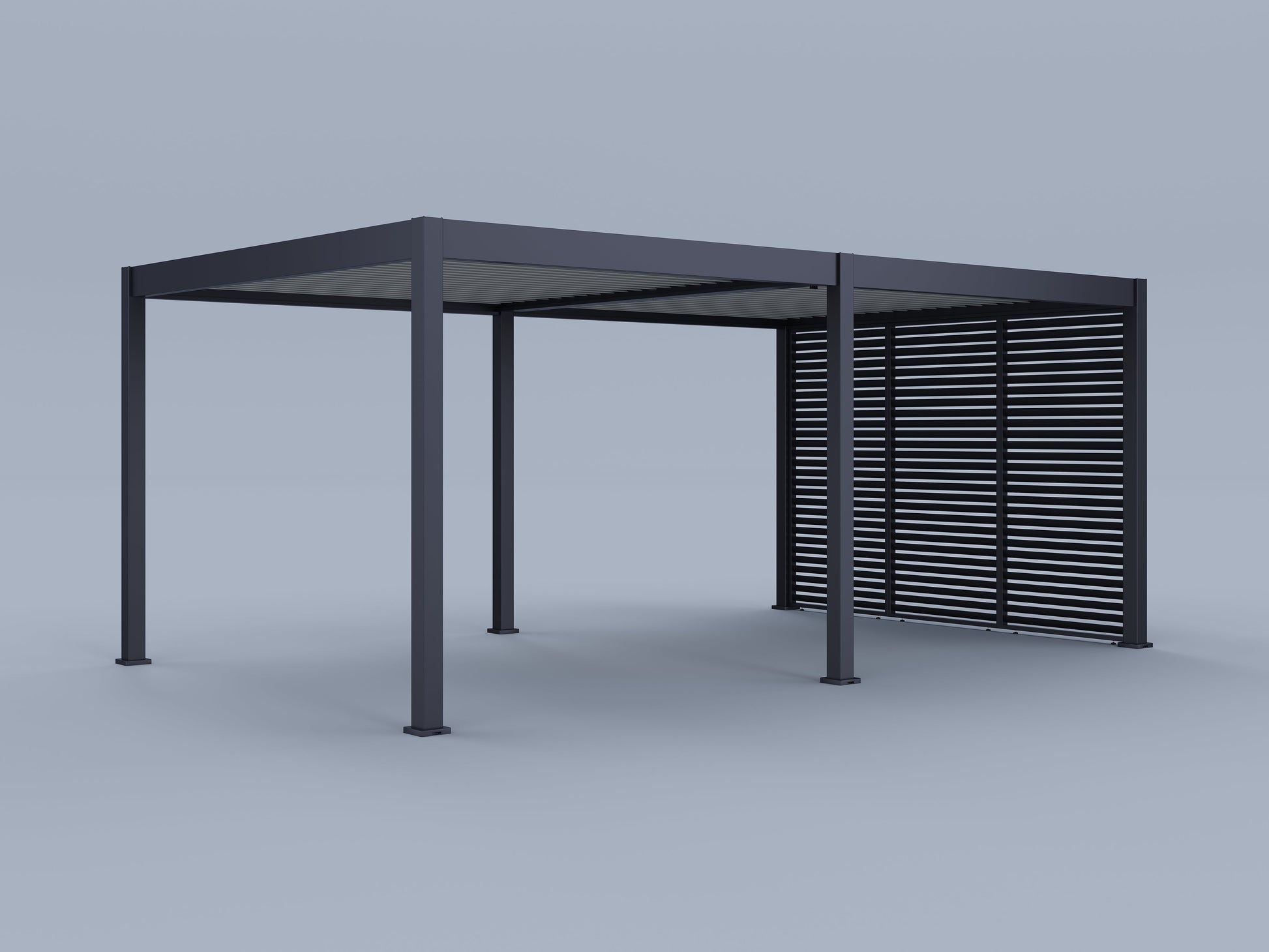 12'X20' Suprema Pergola, Light Gray Louver with (3) 12' Fixed Horizontal Deco Panels