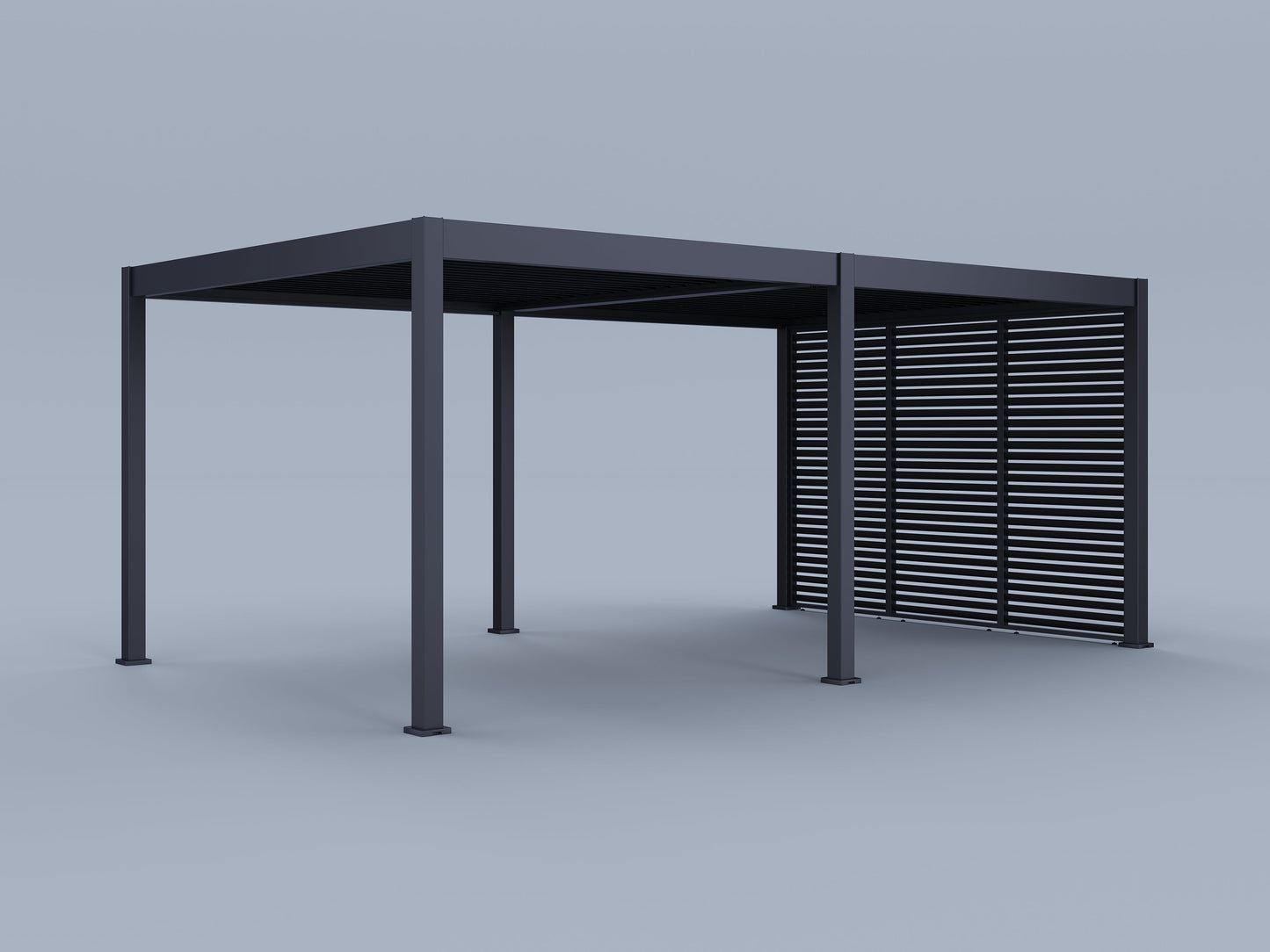 12'X20' Suprema Pergola, Slate Gray with (3) 12' Fixed Horizontal Deco Panels