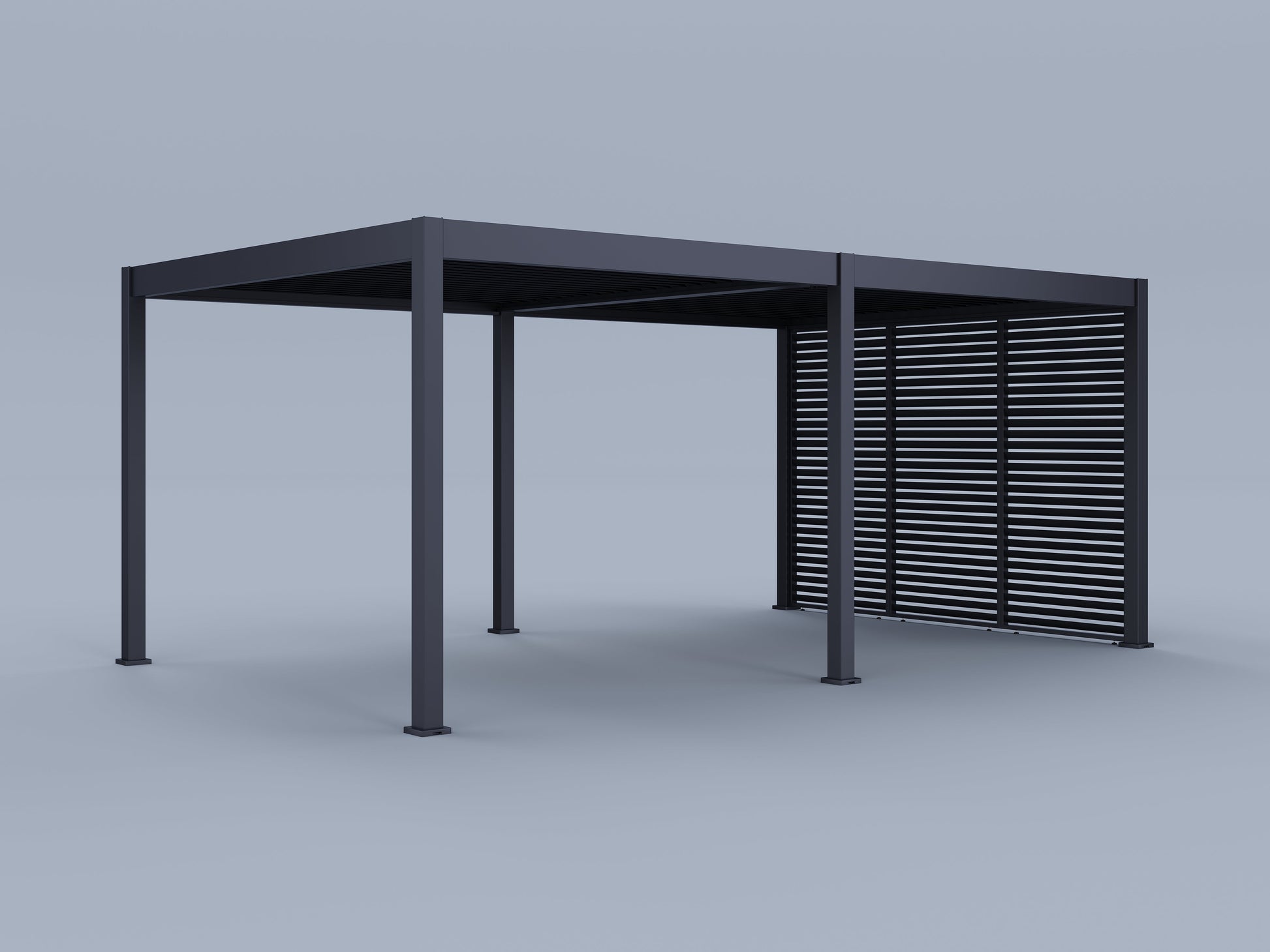 12'X20' Suprema Pergola, Slate Gray with (3) 12' Fixed Horizontal Deco Panels