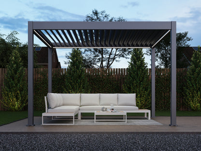 Suprema Louvered Pergola 10x12  with_Slate_Gray_Louvers_LED