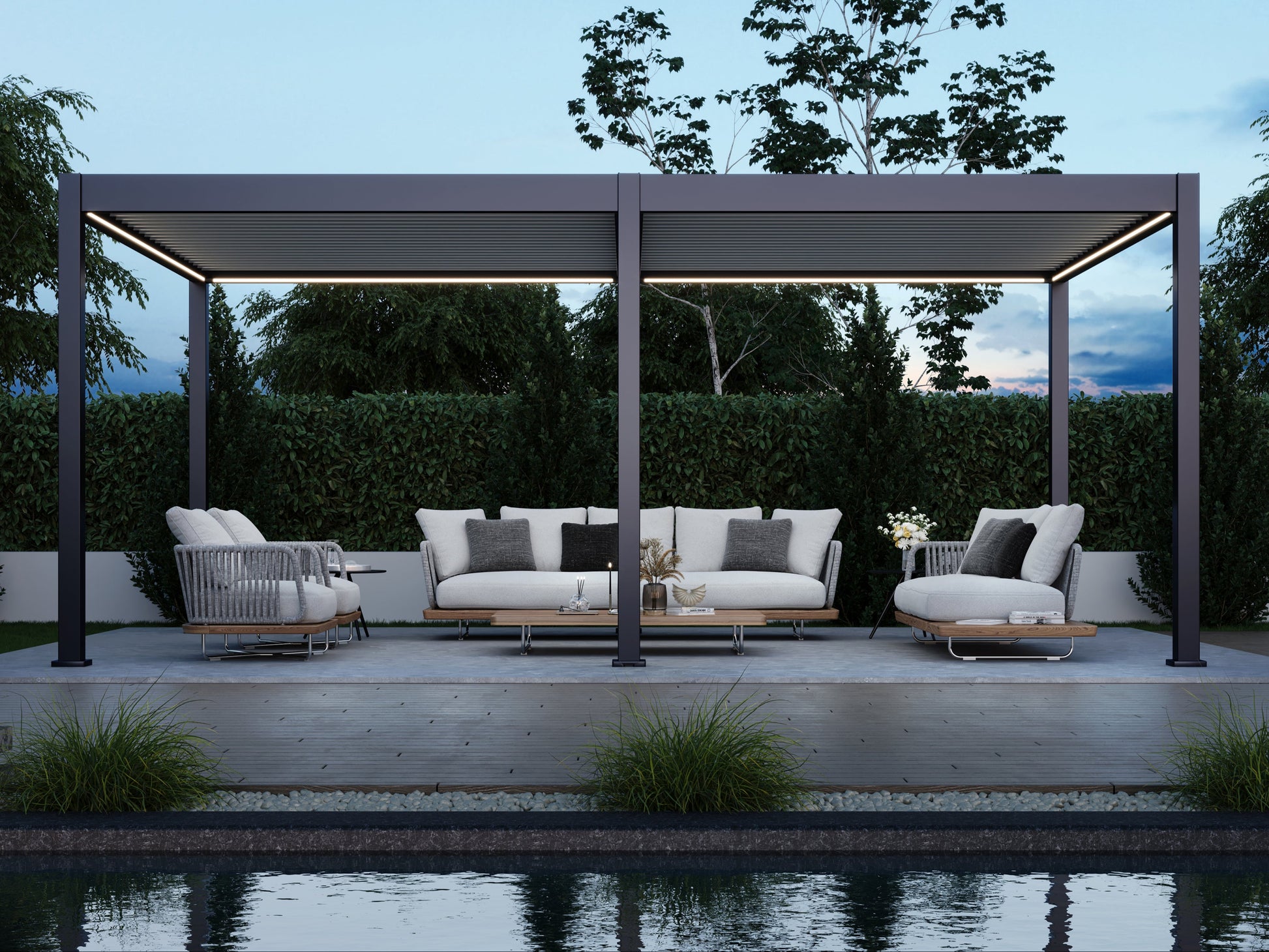 Suprema 12'x20' with Light Gray Louvers and LED Lighting