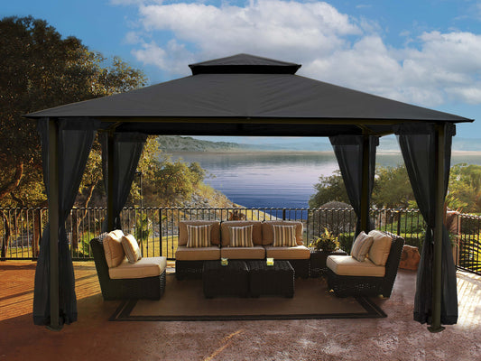 Barcelona 10'x12' Soft Top Gazebo with Mosquito Netting + Privacy Curtains