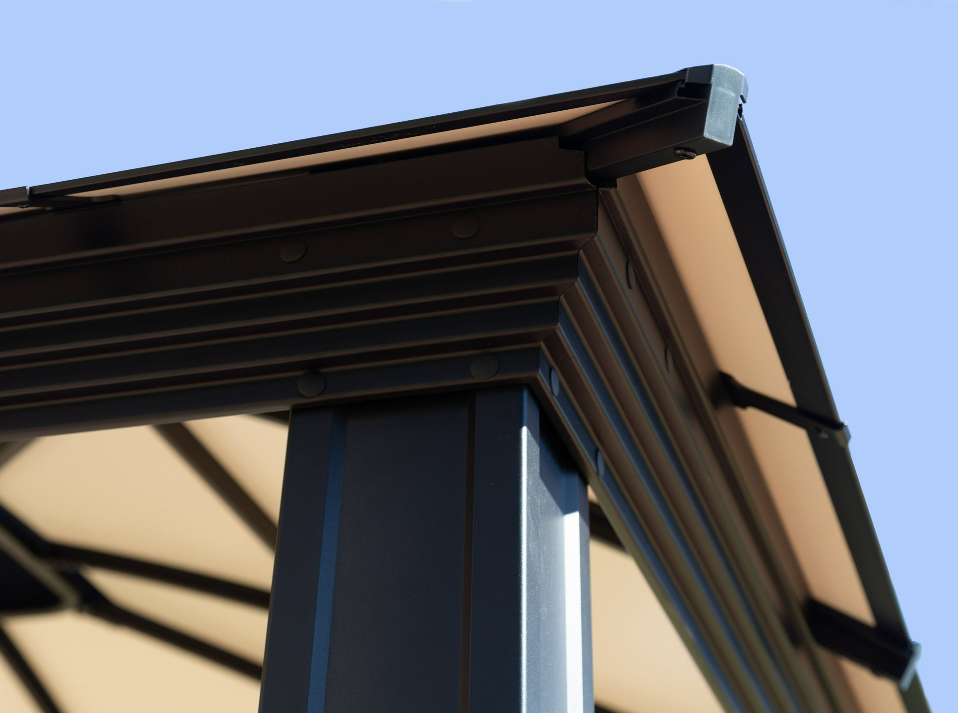 Close up of cream underside of Santa Monica roof.